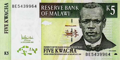 Банкноты Малави Малави 5 квача 2005 фото из магазина евромонета.рф